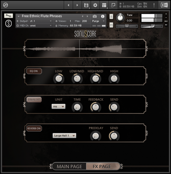 Free Ethnic Flute Phrases by Sonuscore GUI Screenshot FX Page
