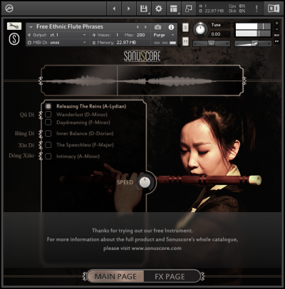 Free Ethnic Flute Phrases by Sonuscore GUI Screenshot Main Page